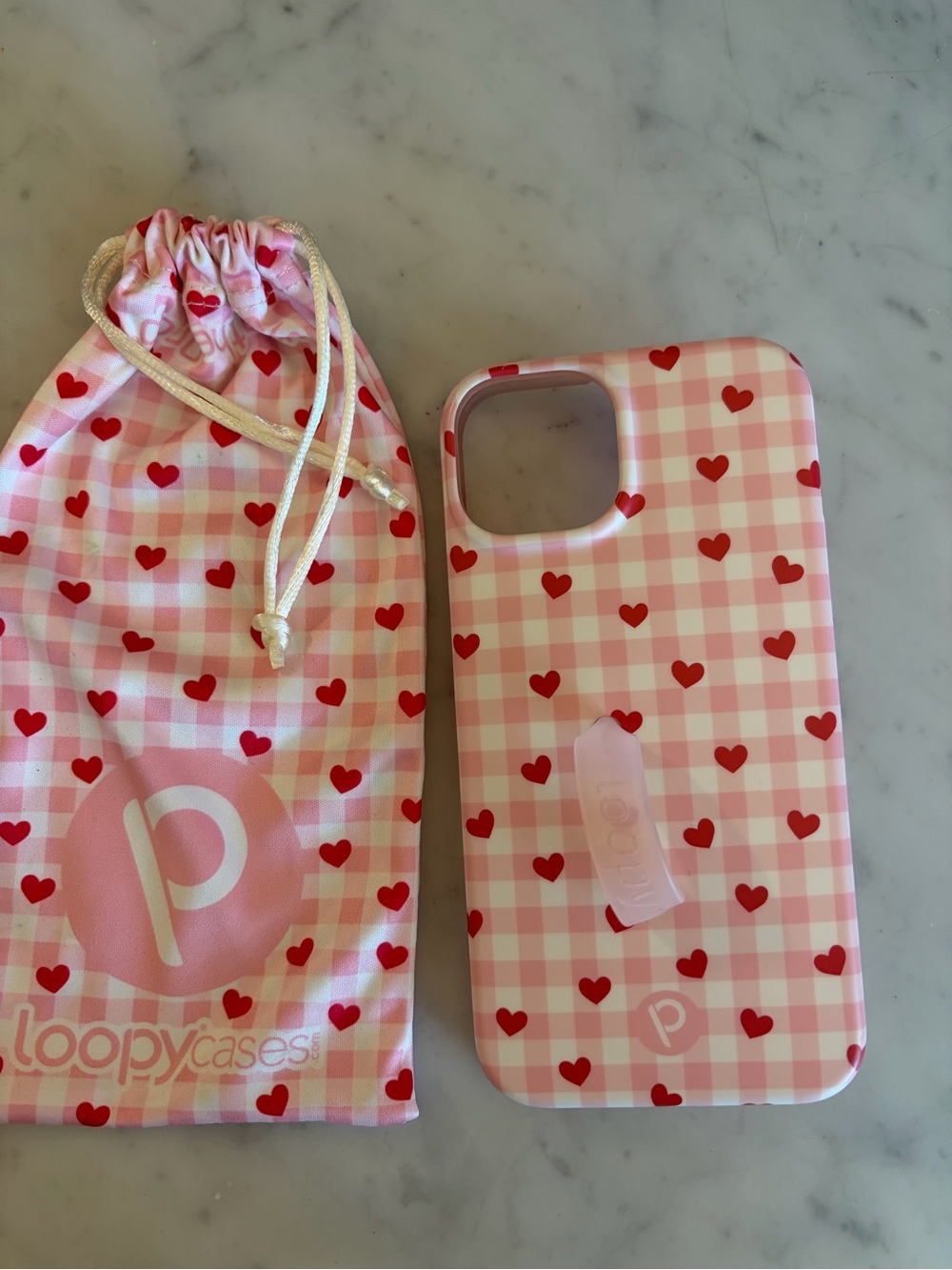 iPhone 13 Loopy Case Galentine’s Gingham red hearts w/pink white gingham
